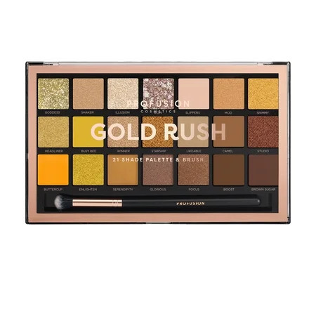 Profusion Cosmetics 21-Color Eyeshadow Palette Multi Finish With Blendable Pigmented Colors Includes Pro Series Brush Travel-Friendly Makeup Set Gold Rush | Walmart (US)