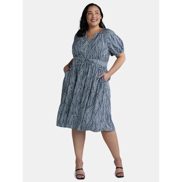 Terra & Sky Women's Plus Size Puff Sleeve Dress. Sizes 0X-5X | Walmart (US)