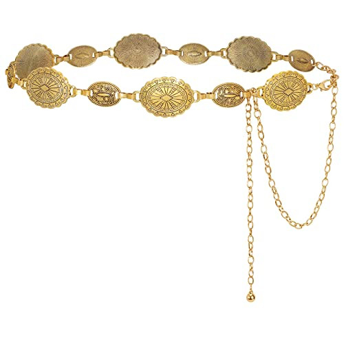 LEACOOLKEY Women Gold Western Concho Chain Belt Boho Metal Western Cowgirl Chain Belt for Dress Adjustable | Amazon (US)