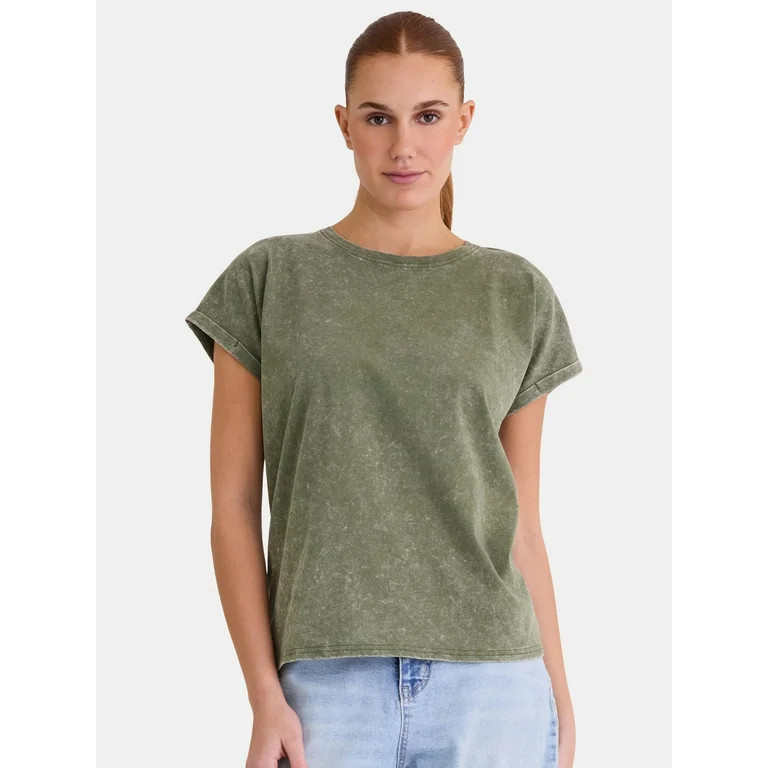 Time and Tru Women's Mineral Washed Dolman Tee with Rolled Cuffs, XS-XXXL | Walmart (US)