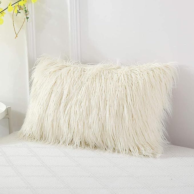 OJIA Deluxe Home Decorative Super Soft Plush Mongolian Faux Fur Throw Pillow Cover Cushion Case (... | Amazon (US)