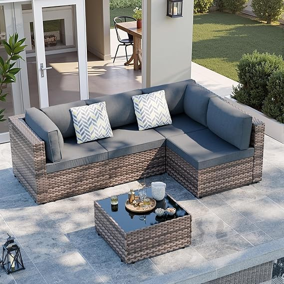SUNLEI 5 Piece Patio Furniture Sets, Low Back All-Weather Rattan Sectional Sofa with Tea Table&Wa... | Amazon (US)