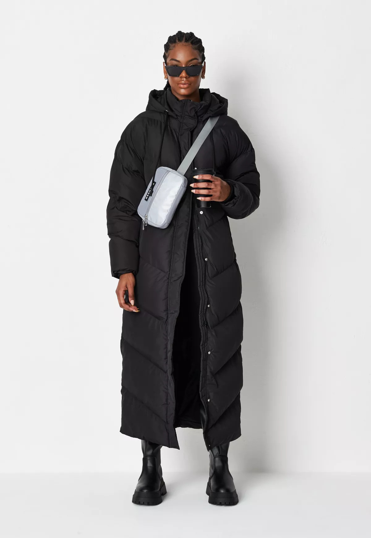 Missguided - Tall Black Chevron Longline Puffer Coat | Missguided (US & CA)