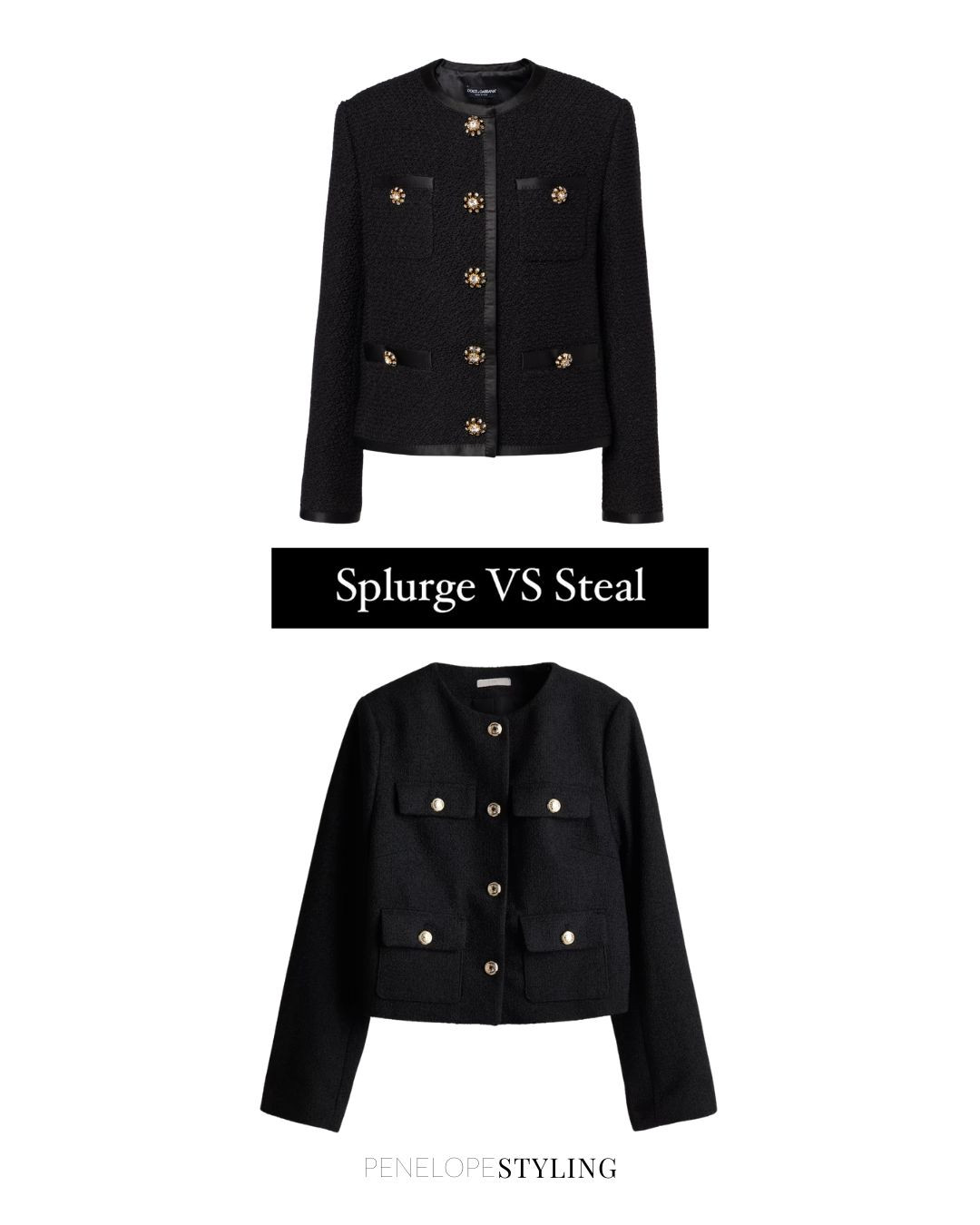 The BOUCLE jacket is so hot this year! Splurge on a designer version (over $6k!) or snap up this fab find for under $90! Size XS-XXL. Links below:

#jacket #blackjacket #bouclejacket #boucle #splurgeVSsteal #fabfind

#LTKaustralia #LTKstyletip #LTKworkwear