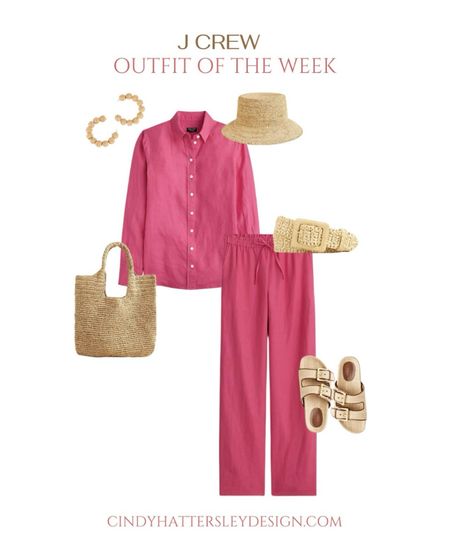 Matching set from J Crew with straw accessories 

#matchedset #jcre #linen

#LTKStyleTip #LTKOver40