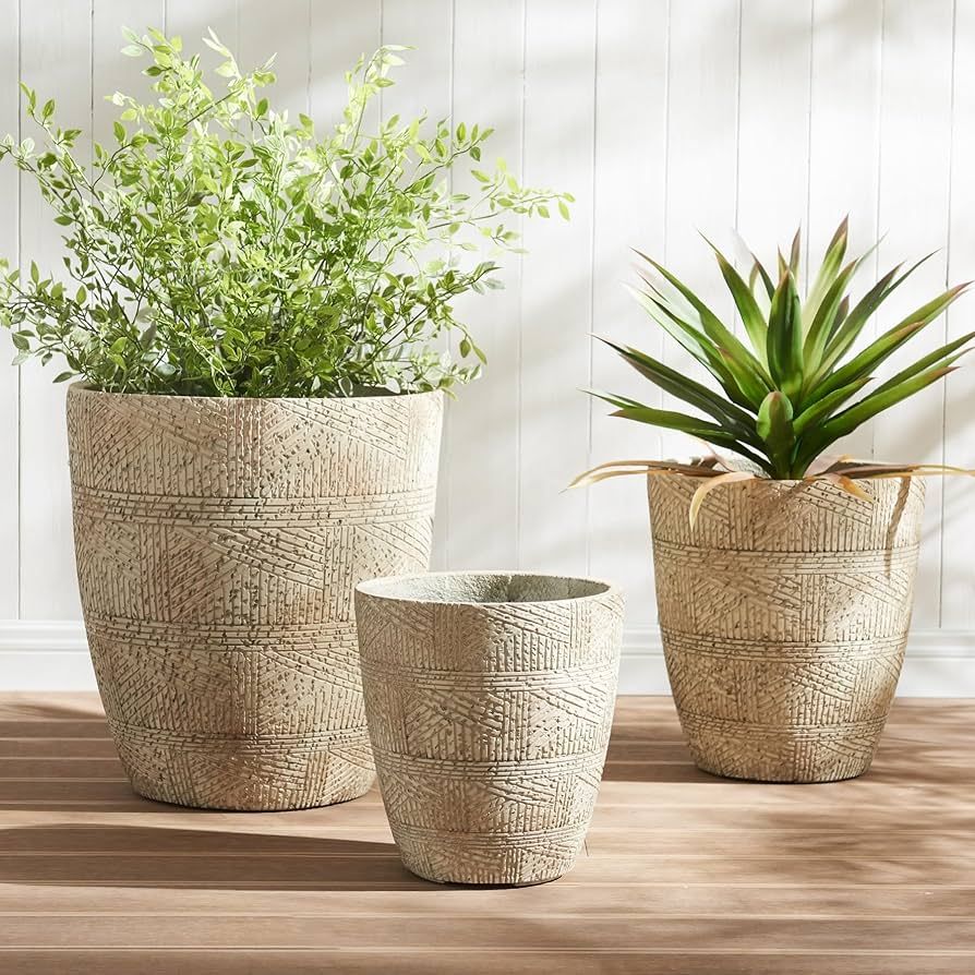 17.7"+13.8"+9.8" Dia Round Concrete Planter Set of 3, Large Indoor Outdoor Planter, Flower Pots w... | Amazon (US)