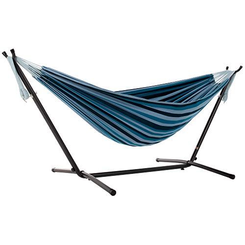 Vivere Double Cotton Hammock with Space Saving Steel Stand, Blue Lagoon (450 lb Capacity - Premiu... | Amazon (US)
