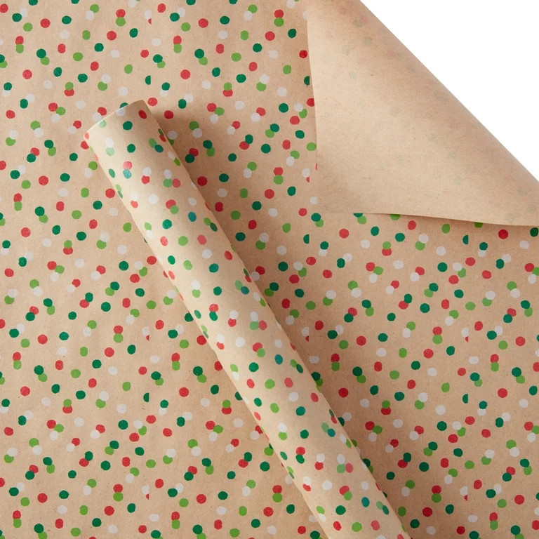 Holiday Time Confetti Dot Kraft Wrapping Paper, Christmas, Brown Kraft, 30" Wide | Walmart (US)