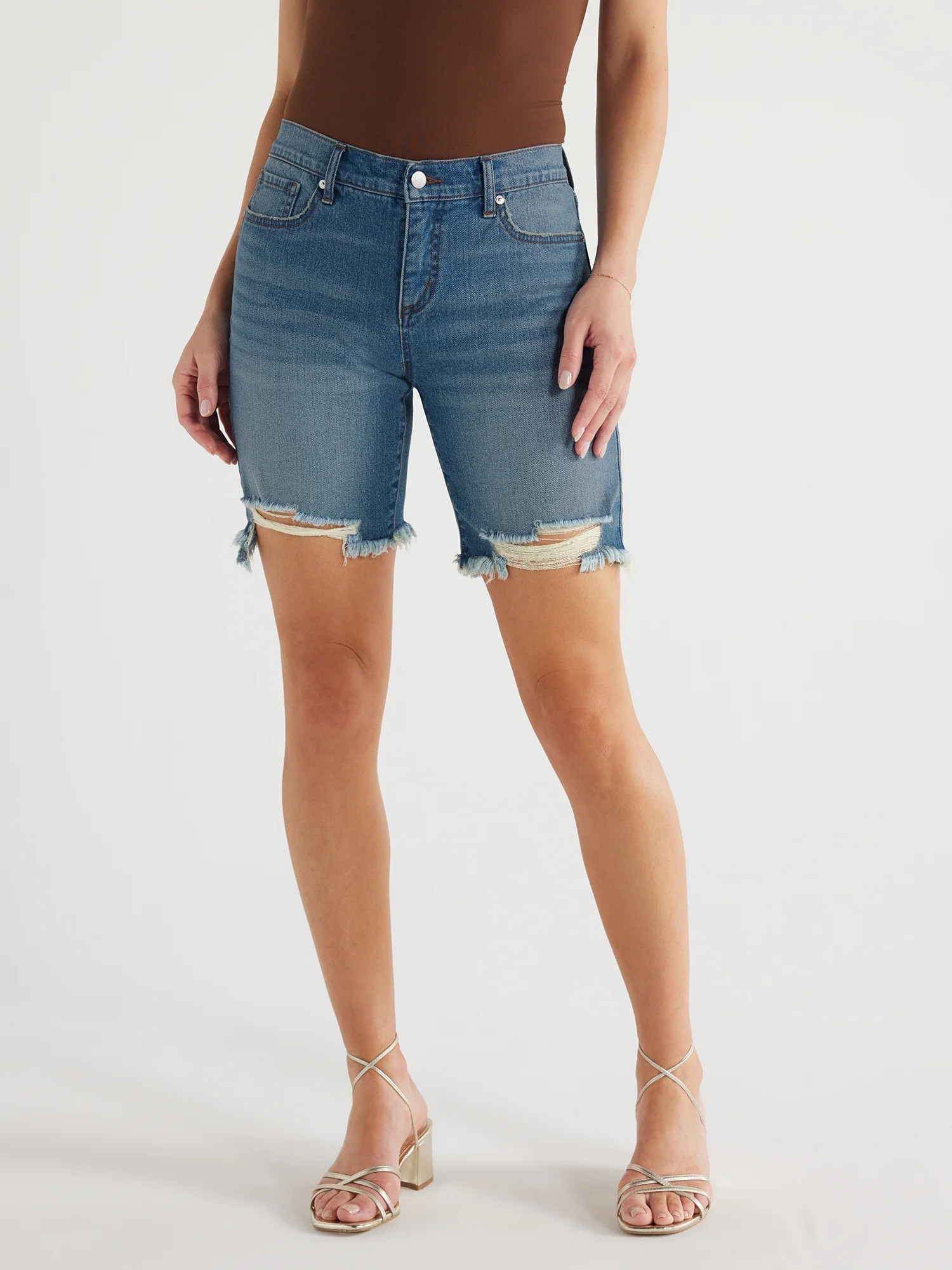 Sofia Jeans Women's Gabriella Bermuda Mid-Rise Destructed Hem Shorts, 8" Inseam, Sizes 0-20 | Walmart (US)