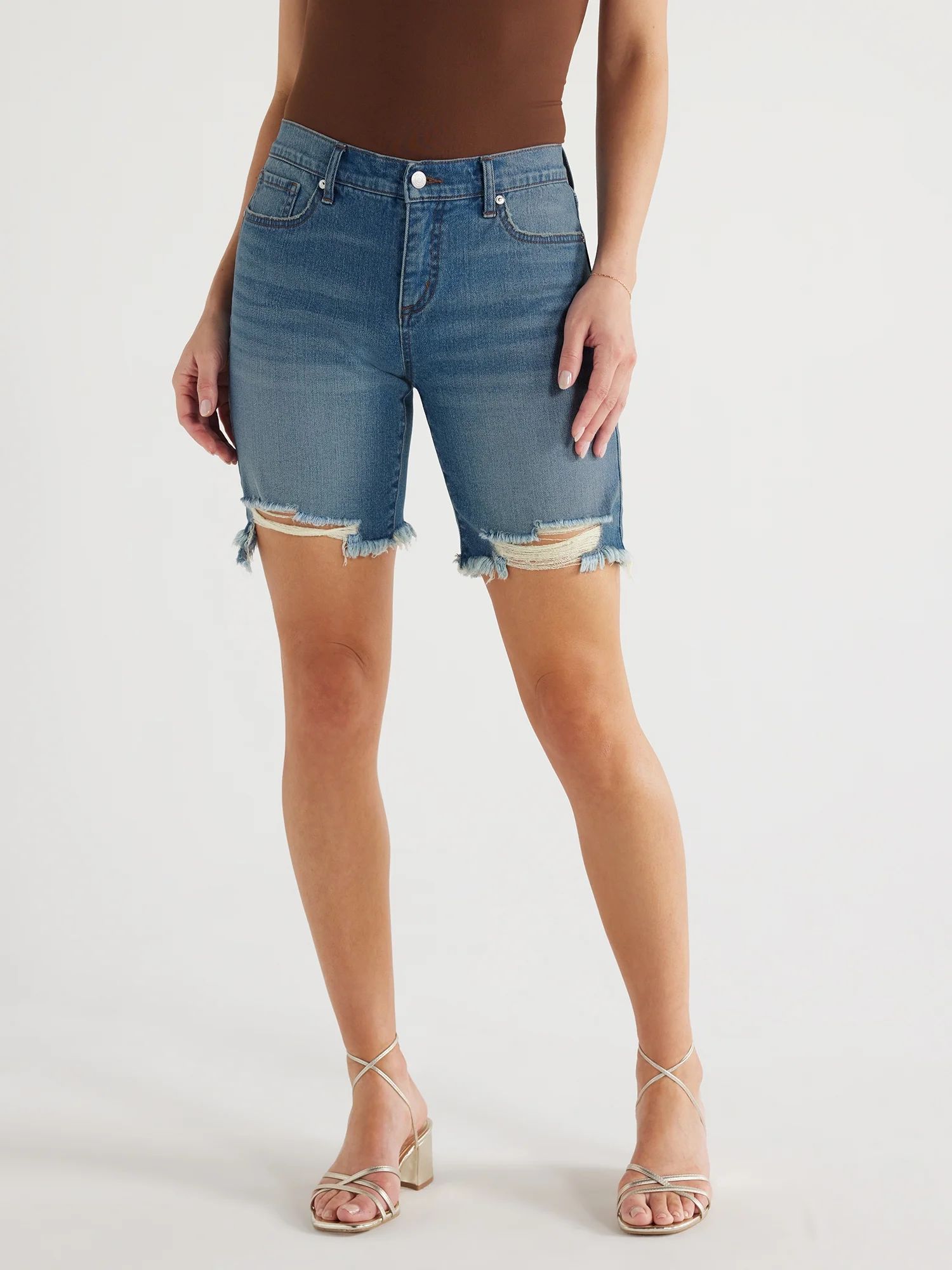 Sofia Jeans Women's Gabriella Bermuda Mid-Rise Destructed Hem Shorts, 8" Inseam, Sizes 0-20 | Walmart (US)