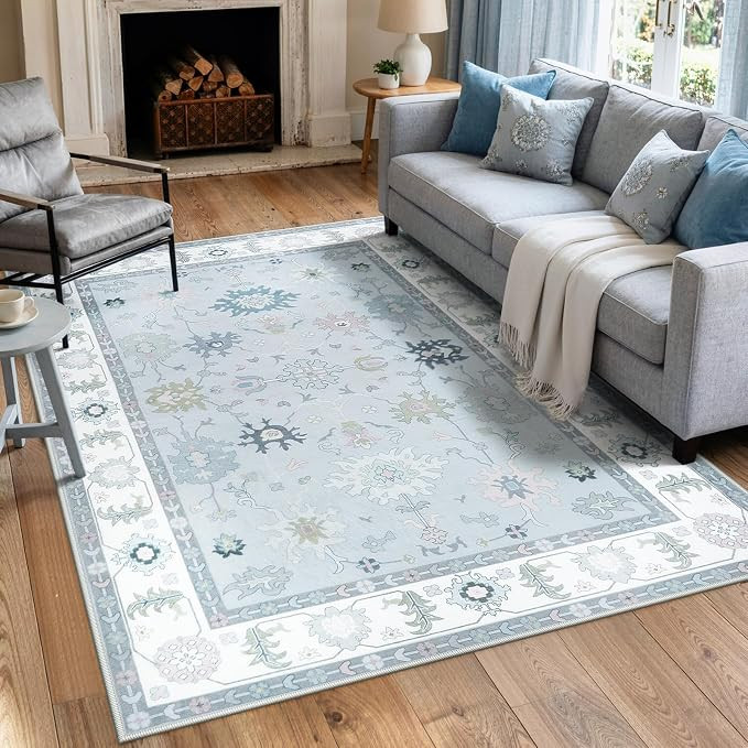 LIVEBOX Washable Grey 5x7 Rug, Soft Oushak Area Rugs for Living Room, Non Slip Boho Dining Room R... | Amazon (US)
