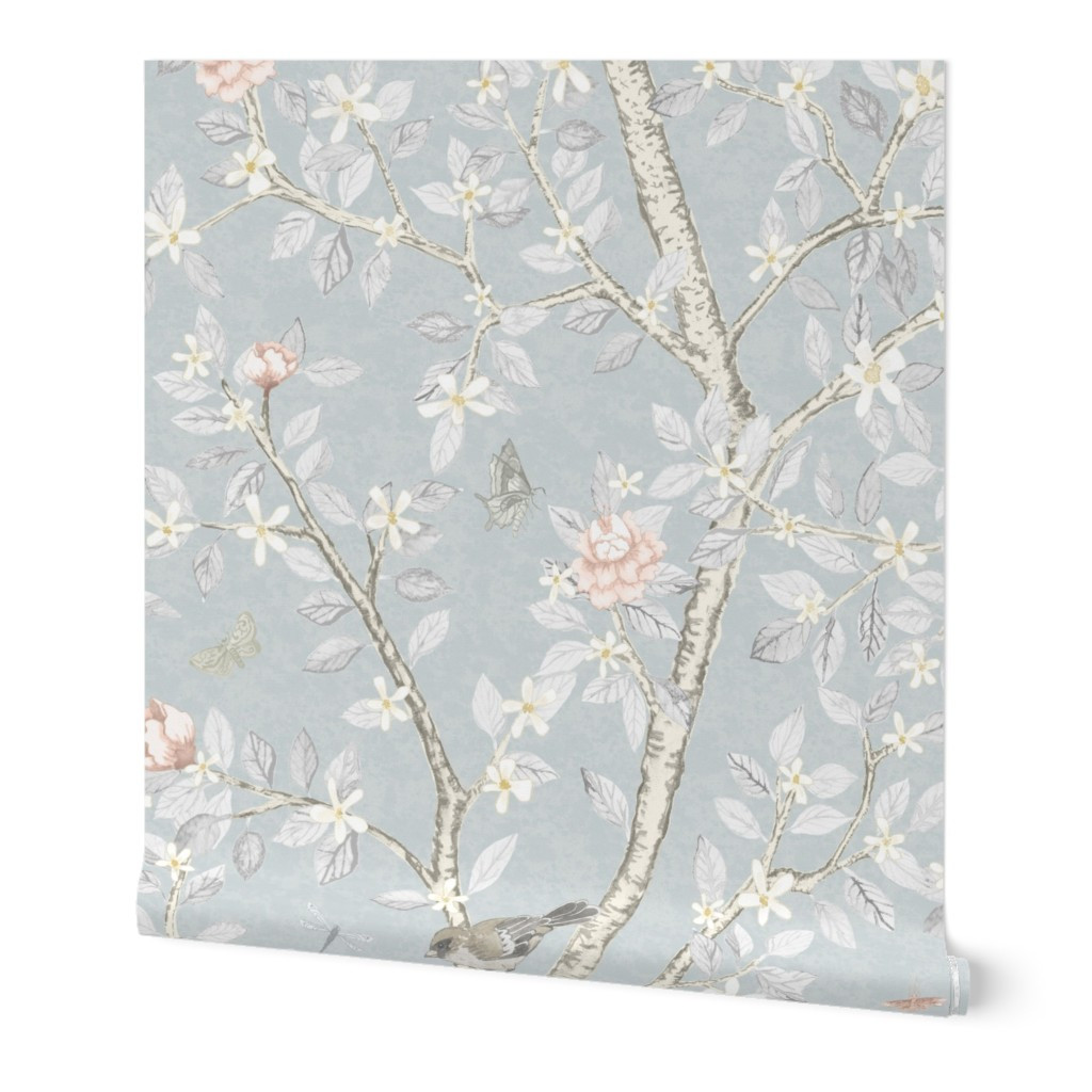 Wallpaper in Soft French Grey Elsies Garden copy | Spoonflower