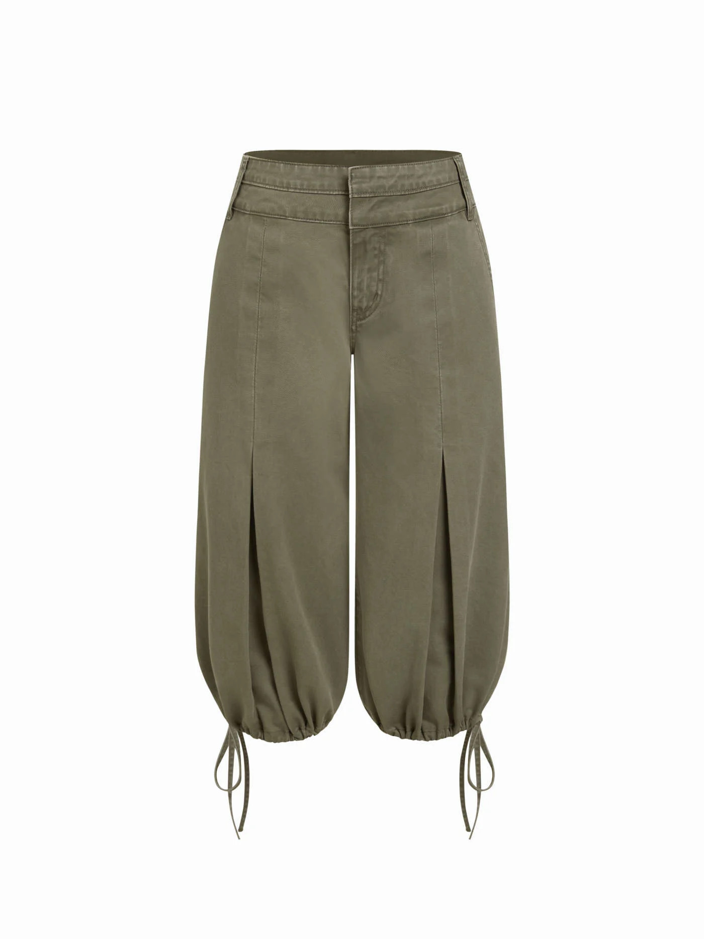 Washed Denim Low Rise Drawstring Hem Pleated Oversized Jogger Bermuda Jorts | Cider