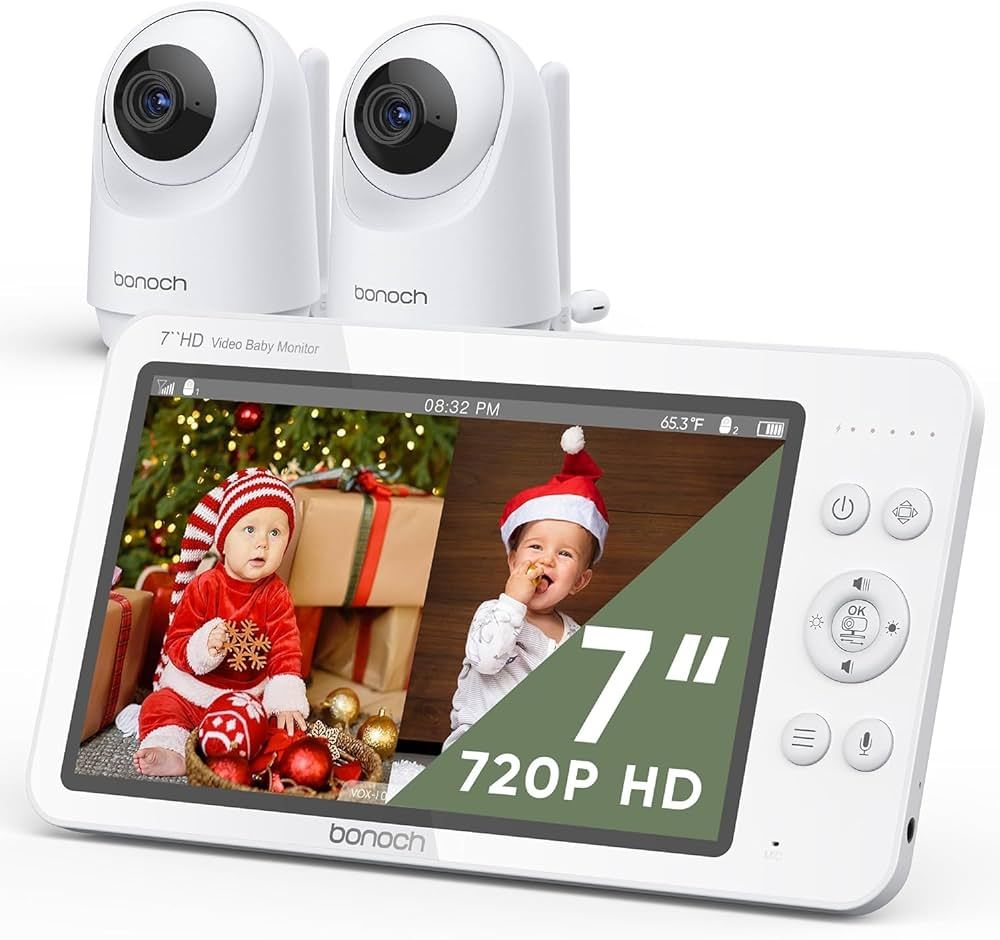 bonoch Baby Monitor 2 Cameras, 7" 720P HD Split Screen Baby Camera Monitor, Video Baby Monitor No... | Amazon (CA)