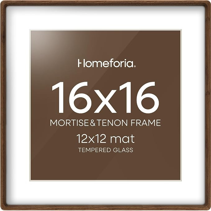 Homeforia 16x16 Picture Frame Brown, Mortise & Tenon Walnut 16 x 16 Wooden Square Frames with Mat... | Amazon (US)