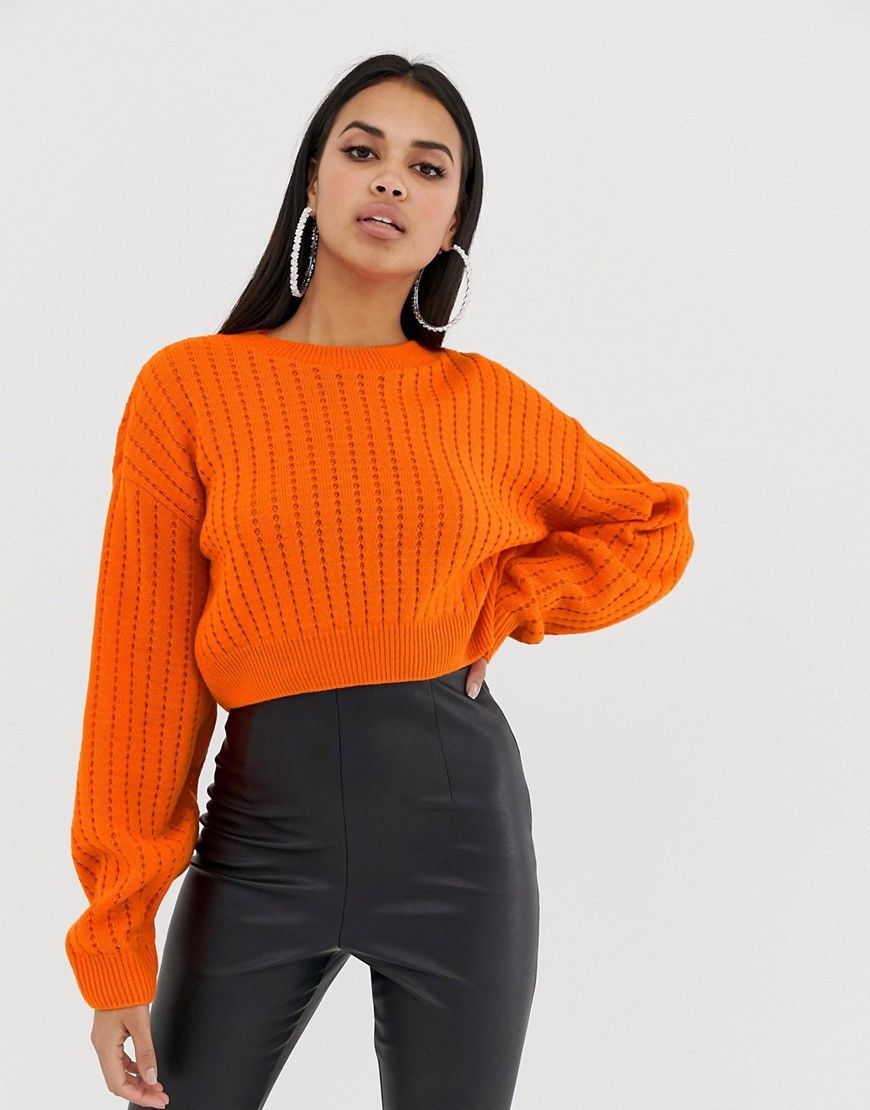 PrettyLittleThing Ribbed Cropped Knitted Sweater in orange - Orange | ASOS US