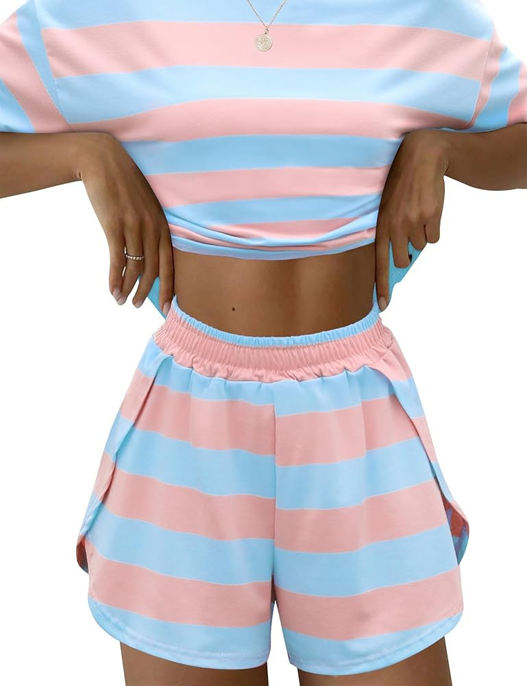 Kistore Summer 2 Piece Pajamas Sets Short Sleeve Sleepwear Pjs Lounge Split Short Sets | Amazon (US)