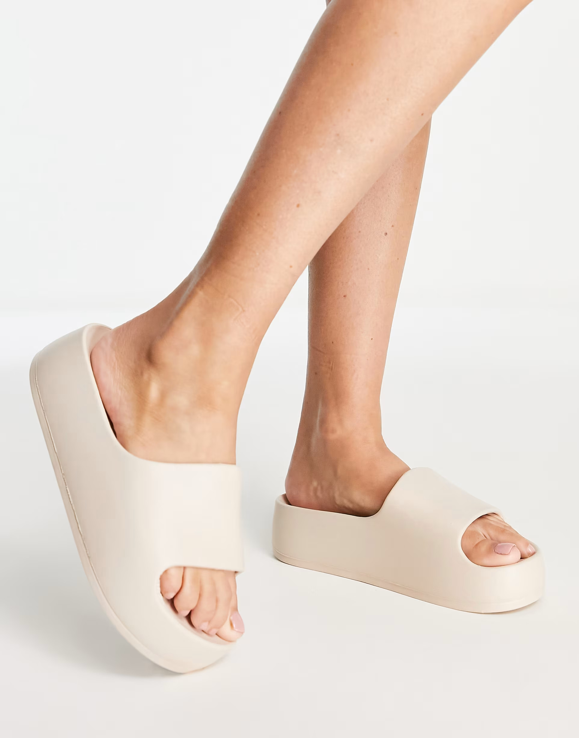 ASOS DESIGN February flatform one piece sliders in stone | ASOS (Global)
