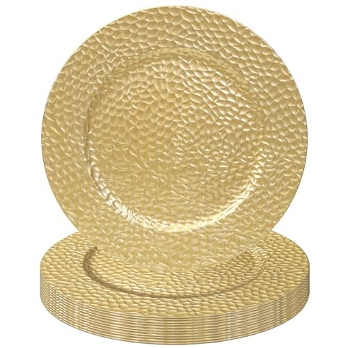 MAONAME 13" Gold Charger Plates Set of 12, Bubble Plastic Plate Chargers, Decorative Chargers for Dinner Plates, Round Charger for Wedding, Party | Amazon (US)