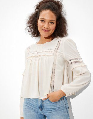 AE High-Neck Babydoll Blouse | American Eagle Outfitters (US & CA)