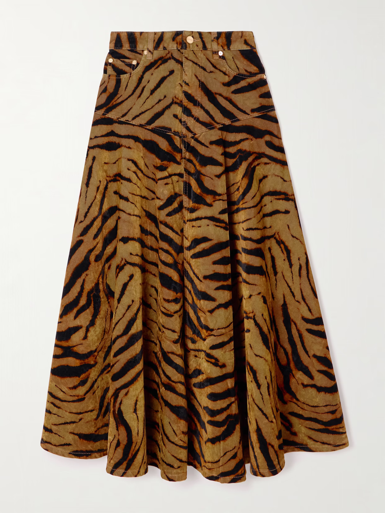 GANNI - Printed Flocked Denim Maxi Skirt - Animal print | NET-A-PORTER (US)