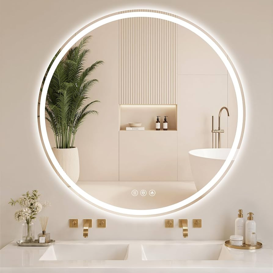 BEAUTYPEAK 48 Inch Round LED Bathroom Mirror with Lights, Circle Frameless Wall Mounted Vanity Mi... | Amazon (US)