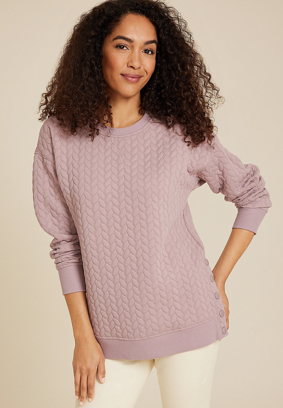 Quilted Snap Button Relaxed Fit Sweatshirt | Maurices