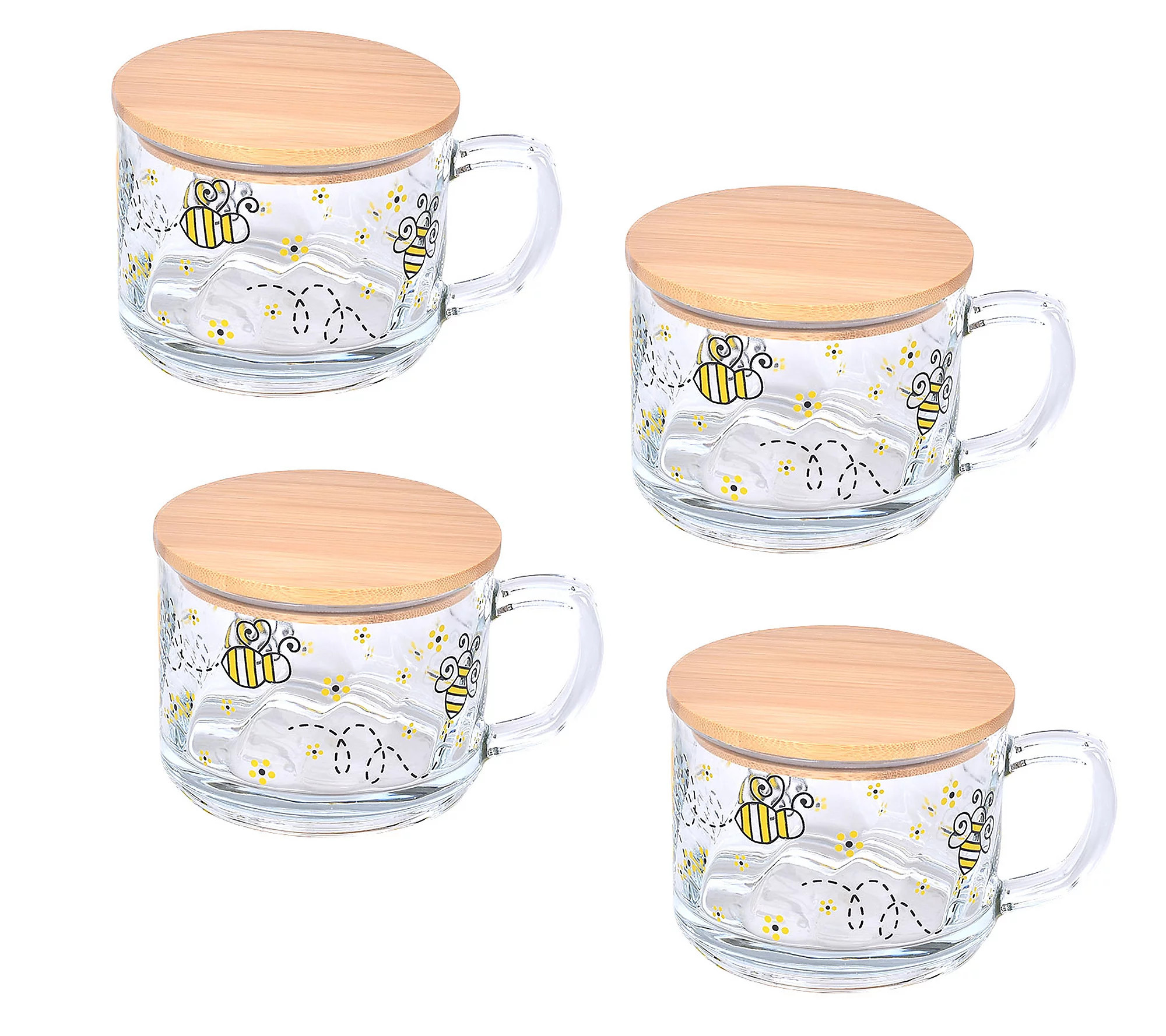 As Is Temp-tations Set of (4) 16-oz Glass Mugs with Lids | QVC