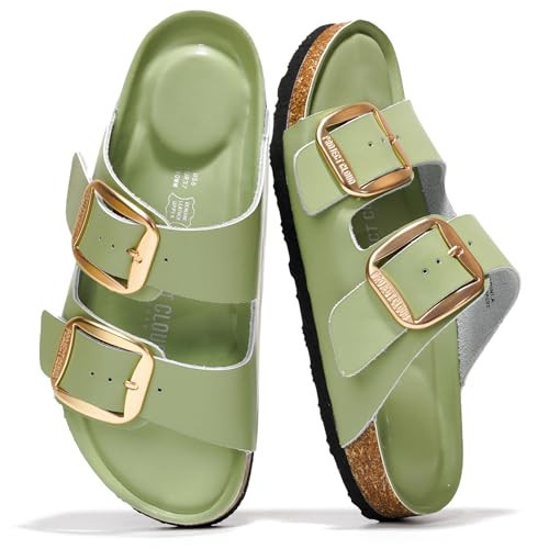 Project Cloud Genuine Leather Flat Sandals for Women 2026 Comfortable Beach Essentials Womens Sandals Memory Foam Vacation Essentials Slides for Women Footwear (Santorini, PIST,8.5) | Amazon (US)