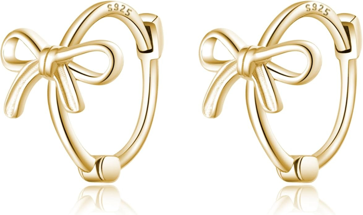 Reffeer Solid 925 Sterling Silver Bow Hoop Earrings Ribbon for Women Teen Girls Bowknot Hoop Earr... | Amazon (US)