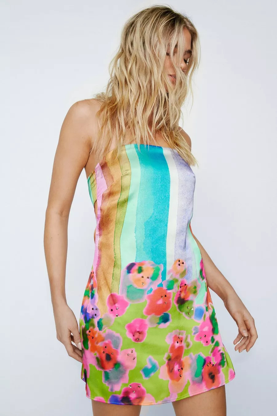 Floral Tie Dye Embellished Bandeau Mini Dress | Nasty Gal (US)