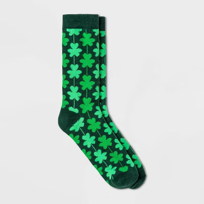 Women's Tonal Shamrock St. Patrick's Day Crew Socks - Dark Green 4-10 | Target