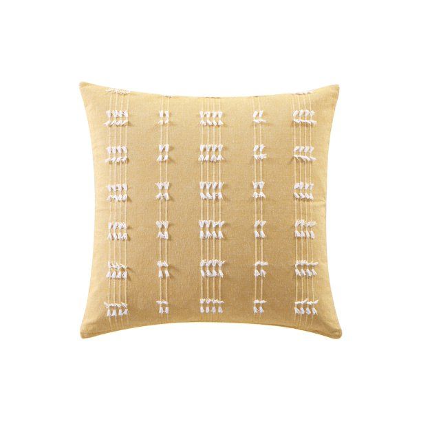 Mainstays Solid Textured Tasseled Stripe Decorative Throw Pillow, 18x18, Yellow, Single | Walmart (US)
