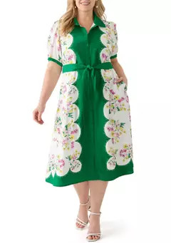 Crown & Ivy™ Plus Size Short Sleeve Belted Shirtdress | Belk