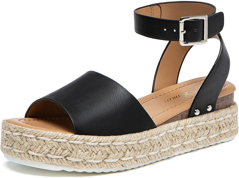 Espadrilles for Women Platform Wedge Sandals Comfortable Open Toe Buckle Ankle Strap Sandals for ... | Amazon (US)