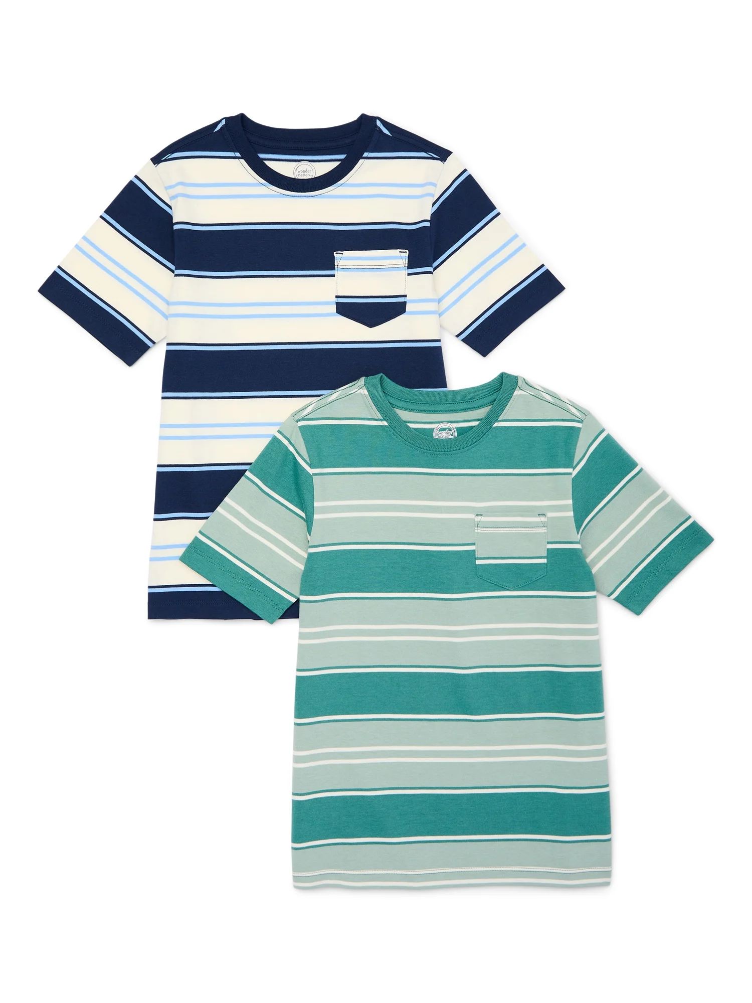 Wonder Nation Boys Stripe Tee with Short Sleeves, 2-Pack, Sizes 4-16 | Walmart (US)