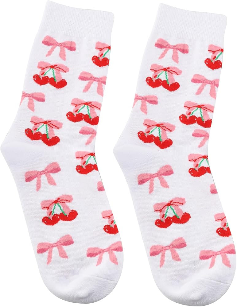 GJTIM Cherry Pink Bow Gift Coquette Cherry Aesthetic Gift Cherries Pattern Fruity Socks for Fruit... | Amazon (US)