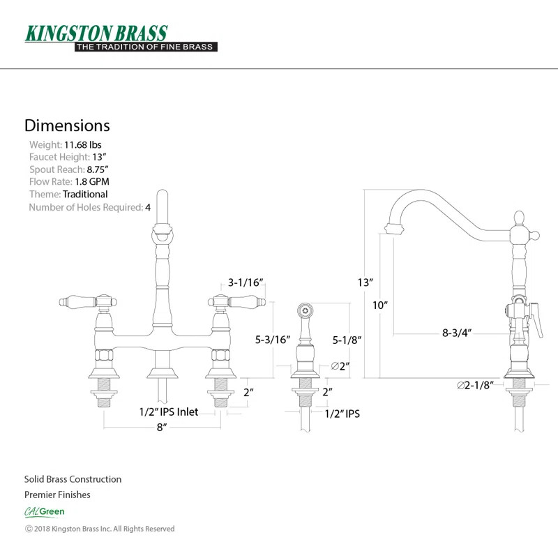 KS1272BPLBS Bel Air Bridge Faucet with Side Sprayer | Wayfair North America