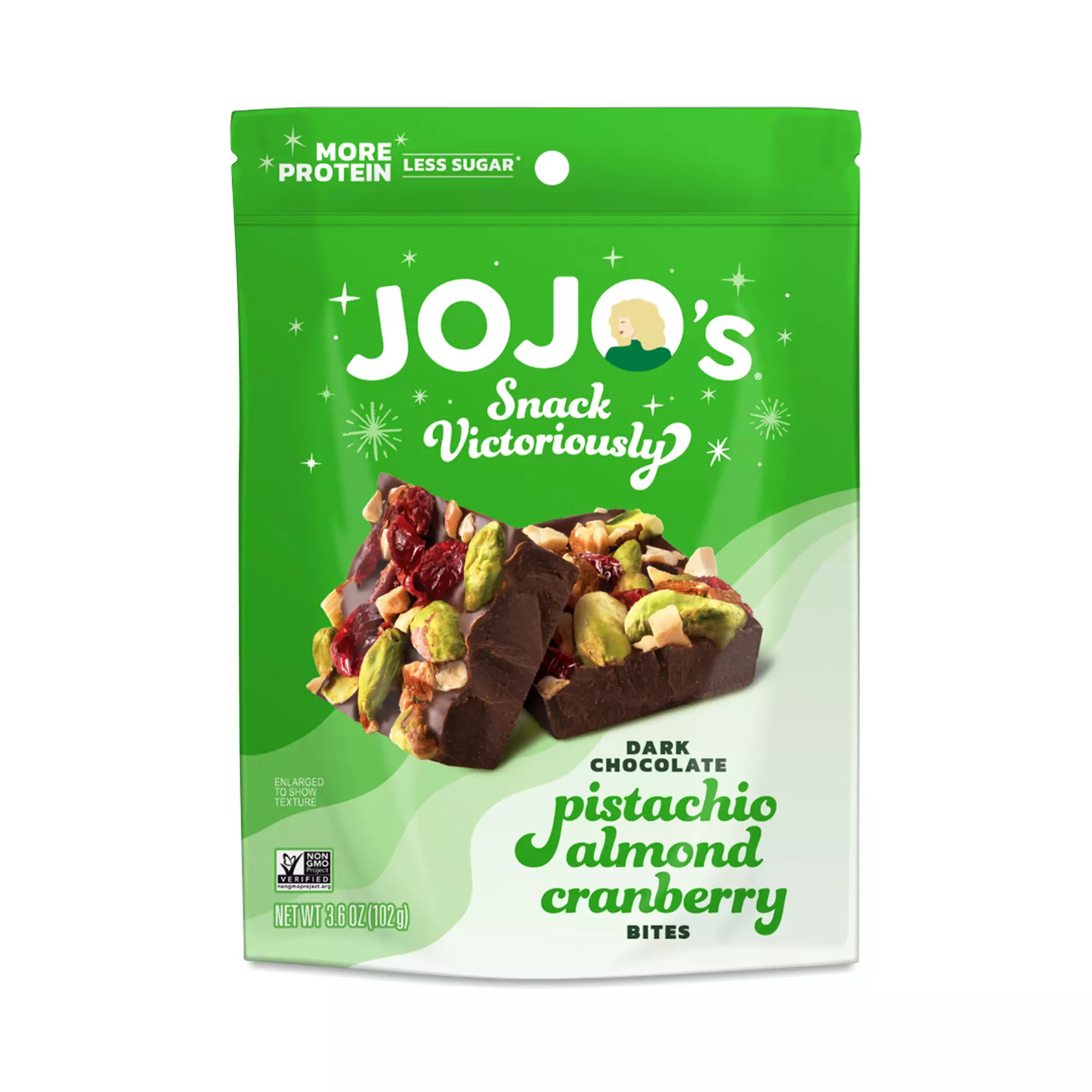 JOJO's Chocolate, Dark Chocolate Bites, Pistachio Almond Cranberry | Thrive Market