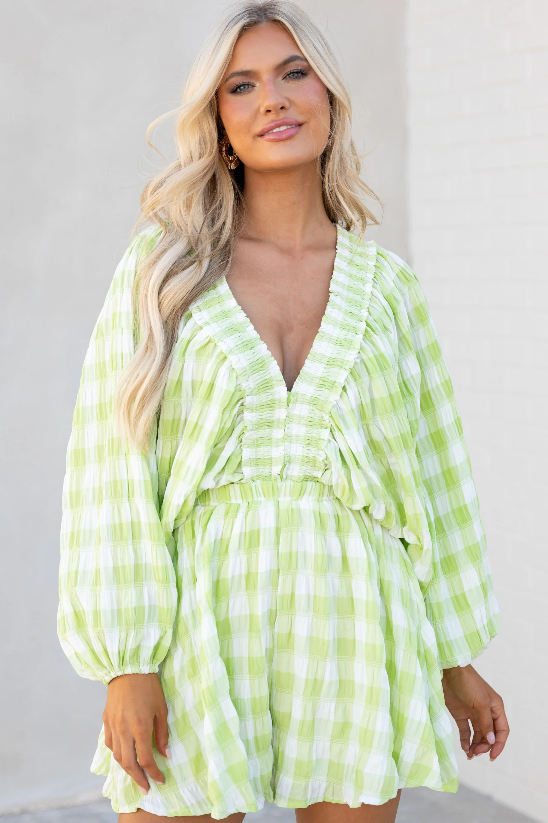 Me First Green Gingham Romper | Red Dress 
