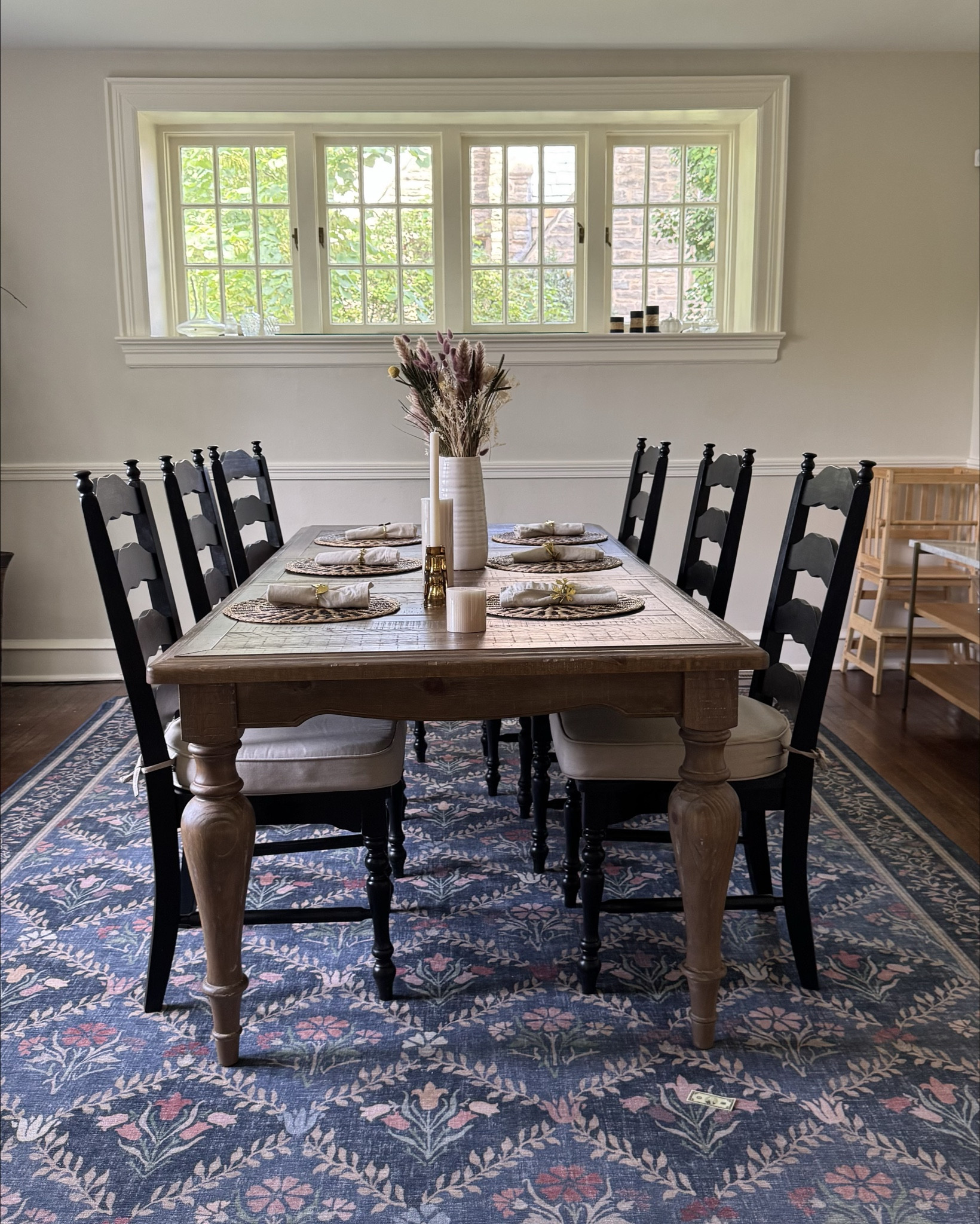 Dining room details ✨ i painted and finished the chairs by myself to mimic the Wynn pottery barn chairs x the wavy ladder back lulu and Georgia chairs !

#LTKHome #LTKFamily