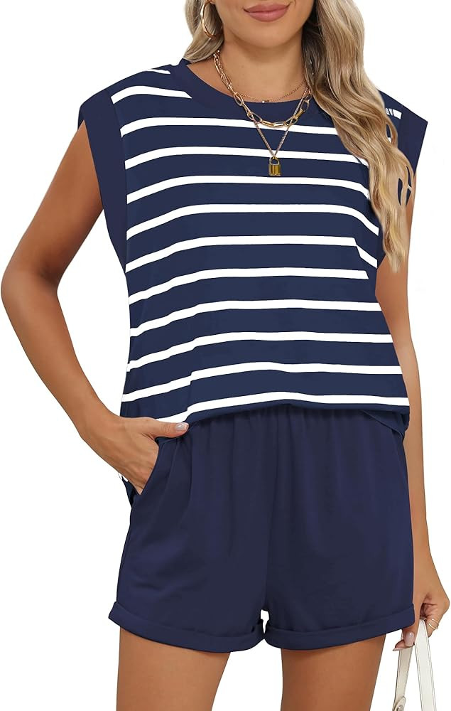RUBZOOF 2 Piece Outfits for Women Lightweight Matching Lounge Sets Cap Sleeve Top and Elastic Wai... | Amazon (US)