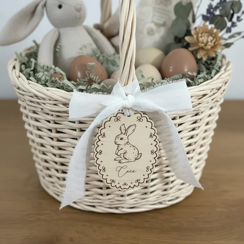 Personalized Easter Basket Tag | Scalloped Bunny Easter Tag | Custom Easter Basket Name Tag | Woo... | Etsy (US)