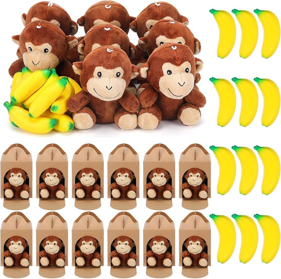 48 Pcs Adopt a Curious Monkey Plush Party Supplies Includes 12 Mini Monkeys, 12 Bananas, 12 Kraft... | Amazon (US)