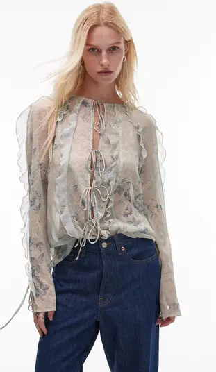 Floral Ruffle Tie Front Top | Nordstrom