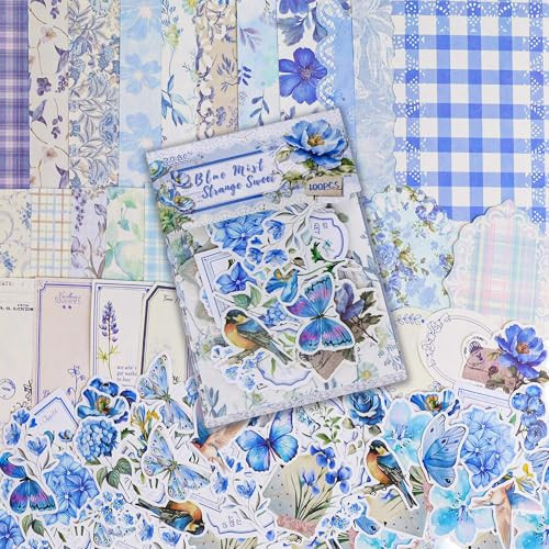 100pcs Floral Vintage Scrapbook Paper Junk Journal Paper Scrapbook Supplies Kit Small Big Decorative Pattern Art Collage Cardstock Cute Journaling Stickers Spring Scrap Book for Wedding Valentine | Amazon (US)