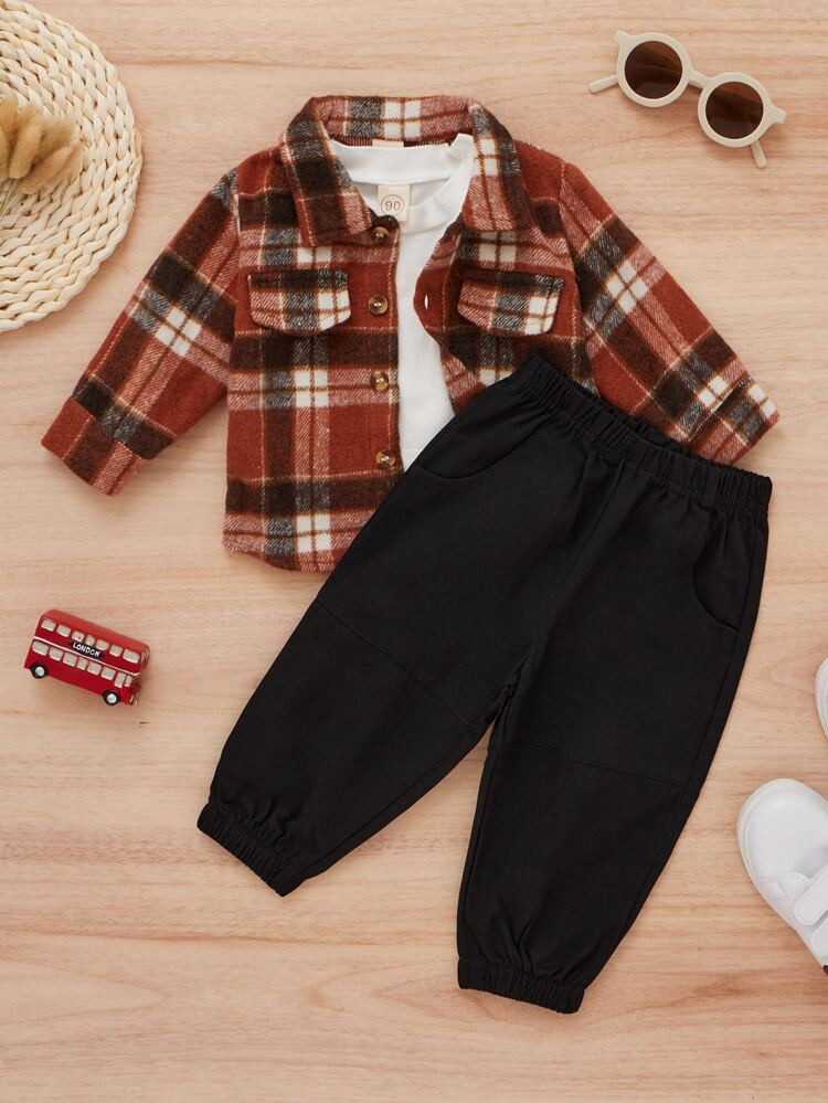 Baby Plaid 1 Overcoat With 1 Pants | SHEIN