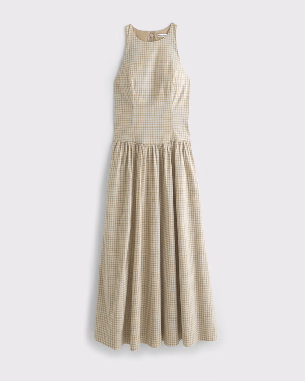 High-Neck Drop-Waist Midi Dress | Abercrombie & Fitch (US)