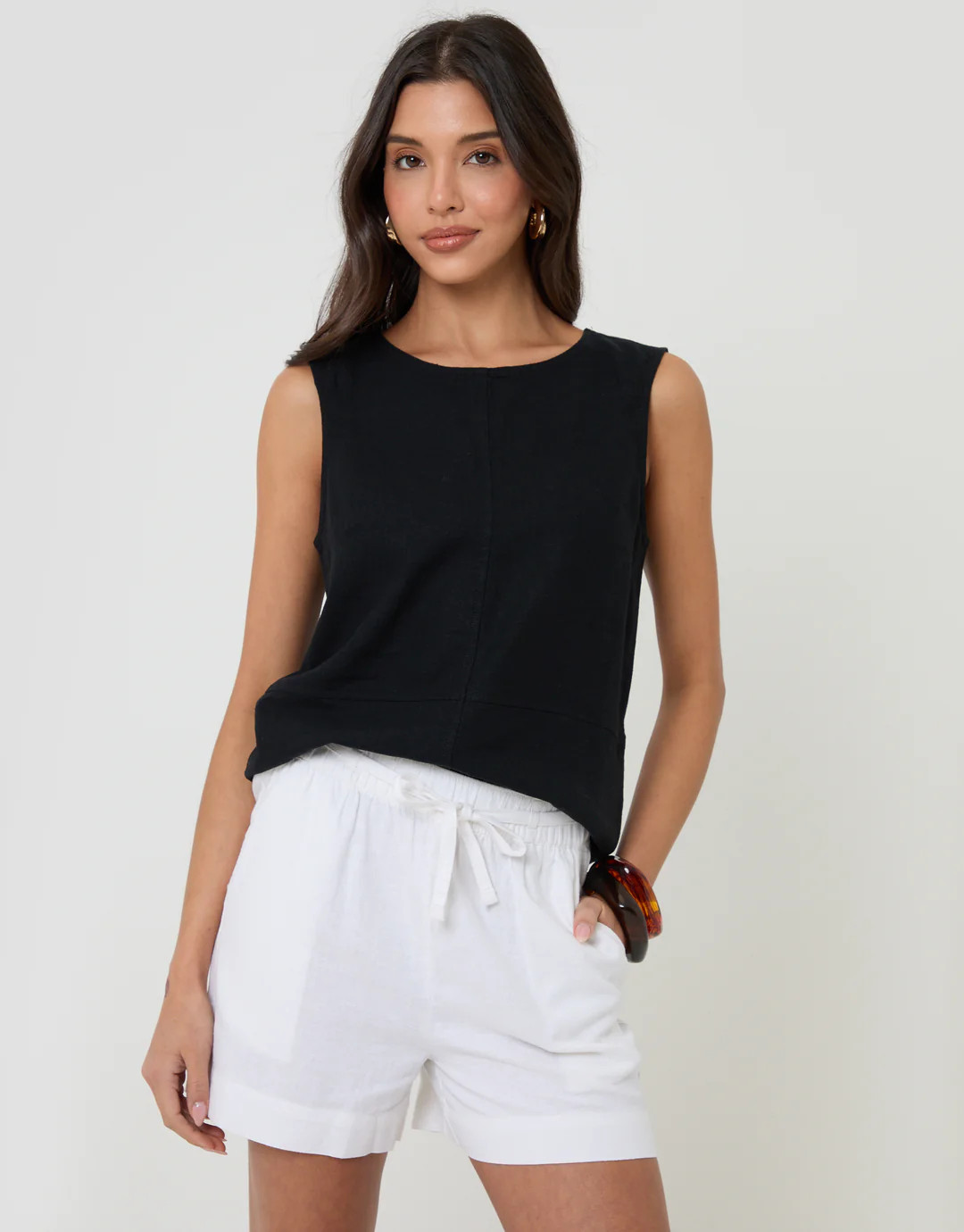 Linen Blend Tie Waist Shorts in White | Threadbare UK