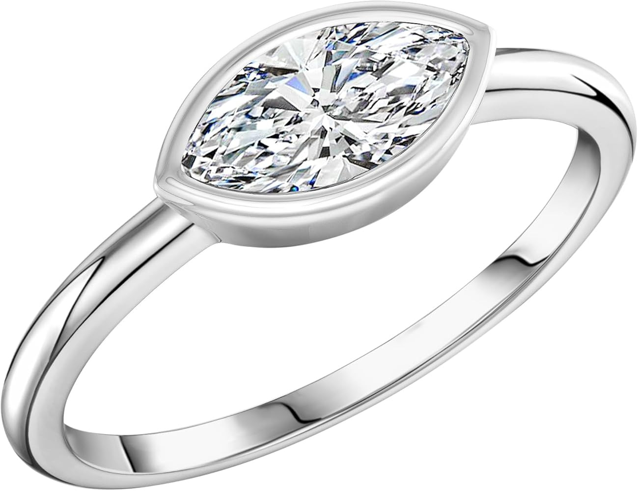 0.50 Carat Marquise Lab Grown White Diamond or Cubic Zirconia Solitaire Sideways Bezel Set Engage... | Amazon (US)